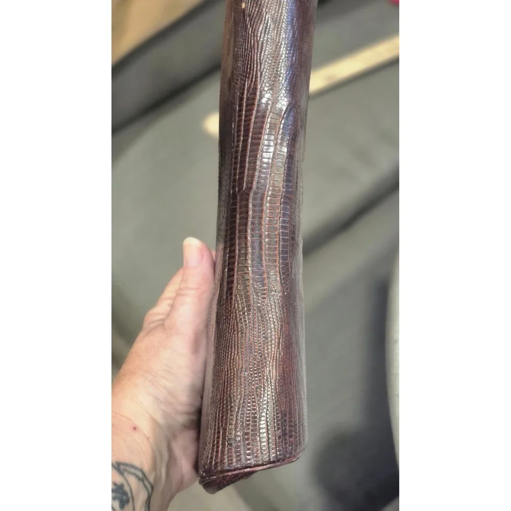 THE SPEAKEASY SIREN Vintage Mid-Century Oxblood Reptile-Texture Envelope Clutch